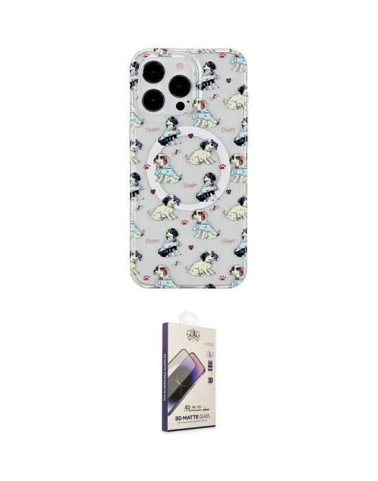 ieg™ iPhone 15 Pro Max Kılıf Pusula Form - Siyah Bilvis 3D Mat Cam Ekran Koruyucu