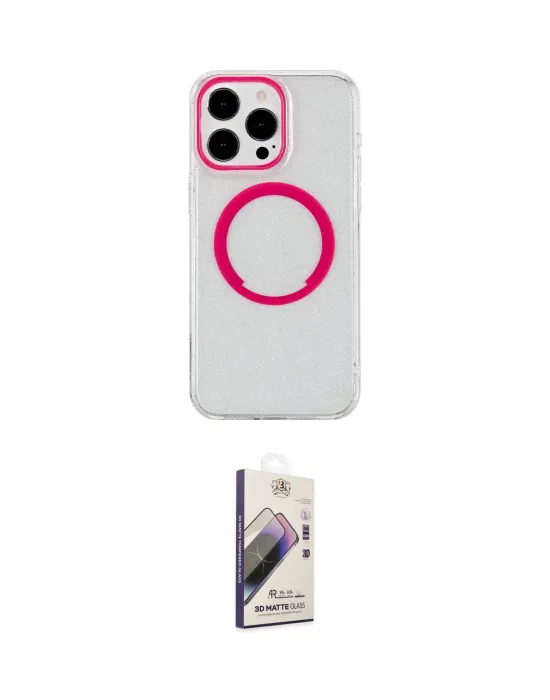 ieg™ iPhone 15 Pro Max Kılıf Pusula Form - Siyah Bilvis 3D Mat Cam Ekran Koruyucu