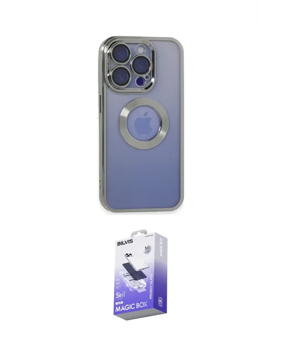 ieg™ iPhone 15 Pro Max Kılıf Pusula Form - Siyah Bilvis 5in1 5D Magic Hayalet Cam Ekran Koruyucu