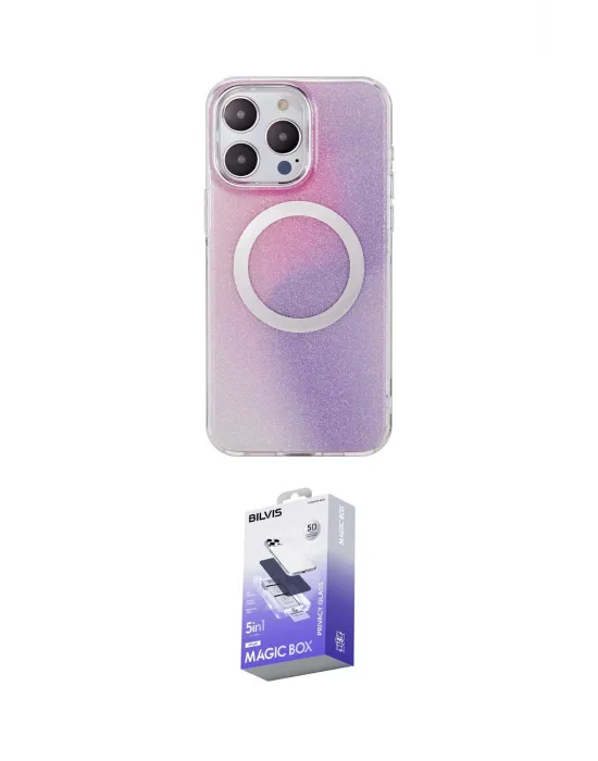 ieg™ iPhone 15 Pro Max Kılıf Pusula Form - Siyah Bilvis 5in1 5D Magic Hayalet Cam Ekran Koruyucu