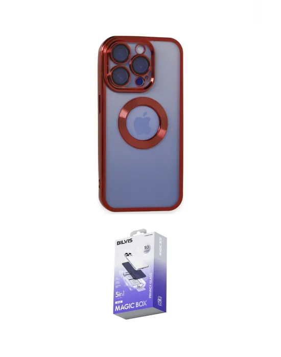 ieg™ iPhone 15 Pro Max Kılıf Pusula Form - Siyah Bilvis 5in1 5D Magic Hayalet Cam Ekran Koruyucu