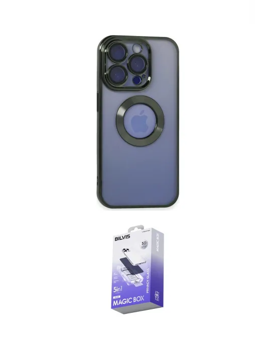 ieg™ iPhone 15 Pro Max Kılıf Pusula Form - Siyah Bilvis 5in1 5D Magic Hayalet Cam Ekran Koruyucu
