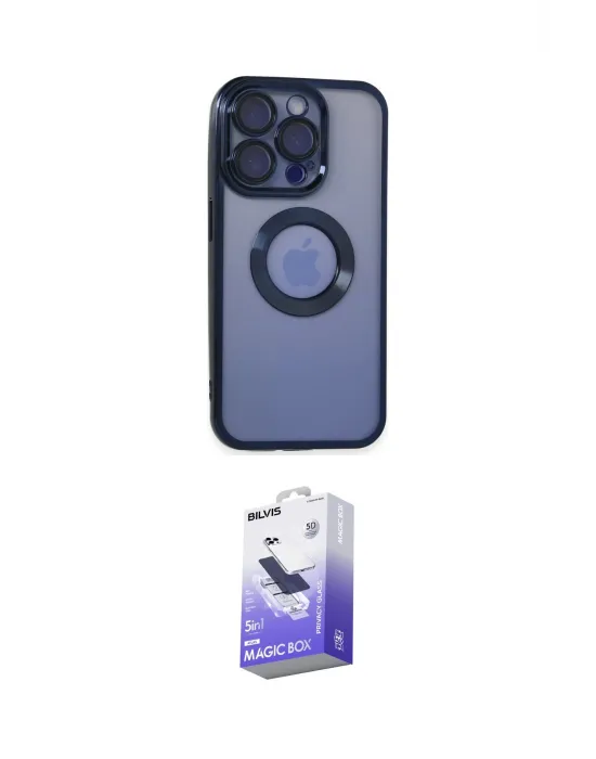 ieg™ iPhone 15 Pro Max Kılıf Pusula Form - Siyah Bilvis 5in1 5D Magic Hayalet Cam Ekran Koruyucu