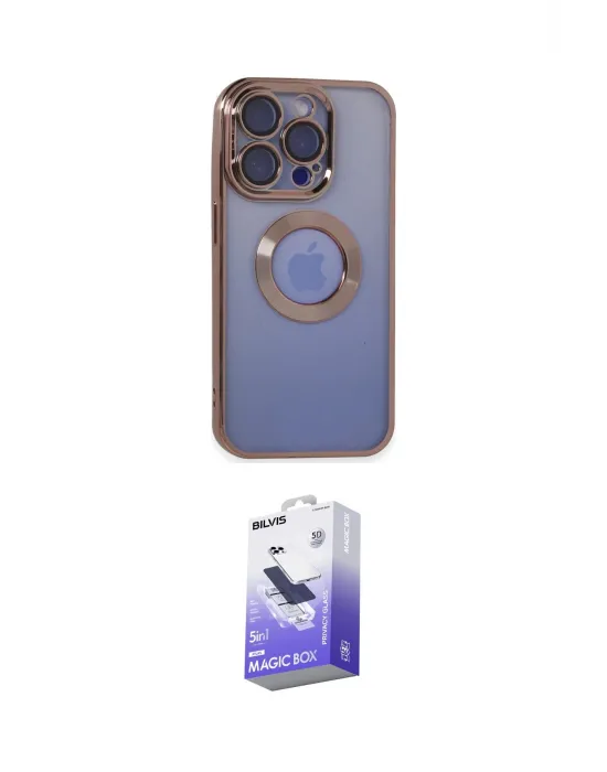 ieg™ iPhone 15 Pro Max Kılıf Pusula Form - Siyah Bilvis 5in1 5D Magic Hayalet Cam Ekran Koruyucu