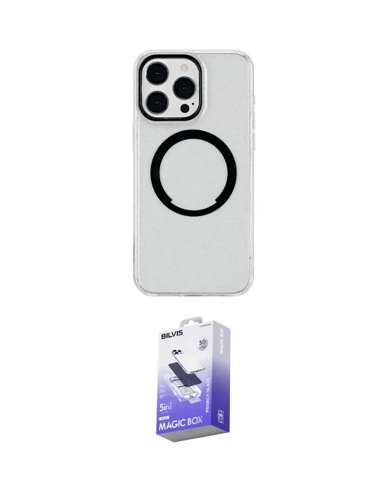 ieg™ iPhone 15 Pro Max Kılıf Pusula Form - Siyah Bilvis 5in1 5D Magic Hayalet Cam Ekran Koruyucu
