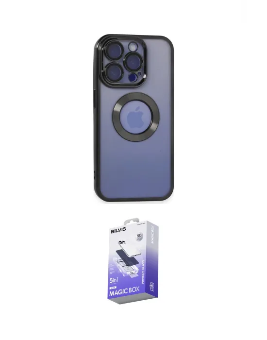 ieg™ iPhone 15 Pro Max Kılıf Pusula Form - Siyah Bilvis 5in1 5D Magic Hayalet Cam Ekran Koruyucu
