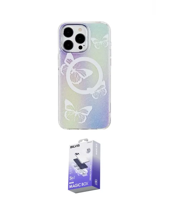 ieg™ iPhone 15 Pro Max Kılıf Pusula Form - Siyah Bilvis 5in1 5D Magic Hayalet Cam Ekran Koruyucu