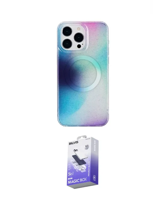 ieg™ iPhone 15 Pro Max Kılıf Pusula Form - Siyah Bilvis 5in1 5D Magic Hayalet Cam Ekran Koruyucu