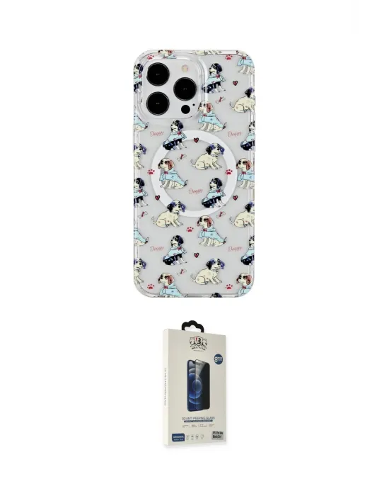 ieg™ iPhone 15 Pro Max Kılıf Pusula Form - Siyah Bilvis Hayalet Cam Ekran Koruyucu