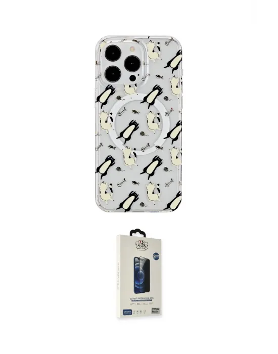 ieg™ iPhone 15 Pro Max Kılıf Pusula Form - Siyah Bilvis Hayalet Cam Ekran Koruyucu