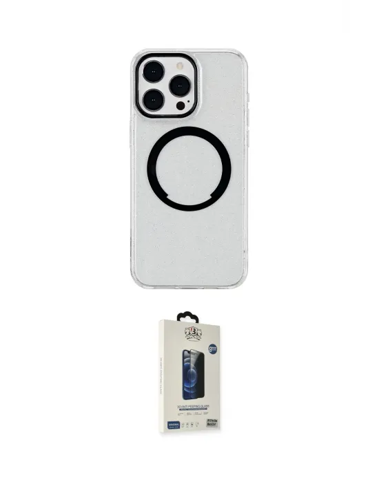 ieg™ iPhone 15 Pro Max Kılıf Pusula Form - Siyah Bilvis Hayalet Cam Ekran Koruyucu