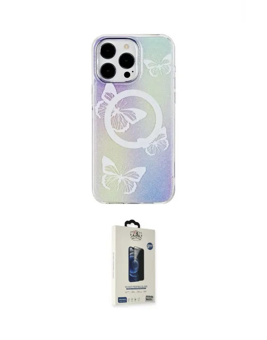 ieg™ iPhone 15 Pro Max Kılıf Pusula Form - Siyah Bilvis Hayalet Cam Ekran Koruyucu