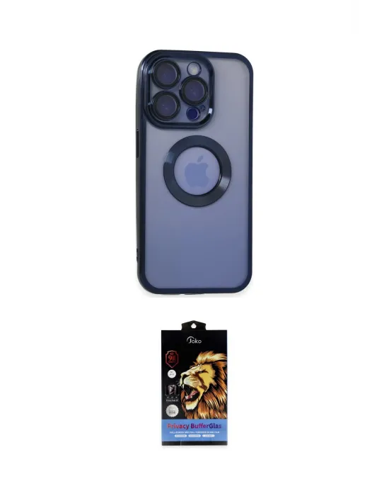 ieg™ iPhone 15 Pro Max Kılıf Pusula Form - Siyah Buffer Hayalet Cam Ekran Koruyucu