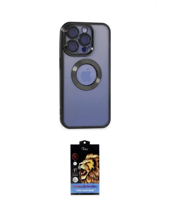 ieg™ iPhone 15 Pro Max Kılıf Pusula Form - Siyah Buffer Hayalet Cam Ekran Koruyucu