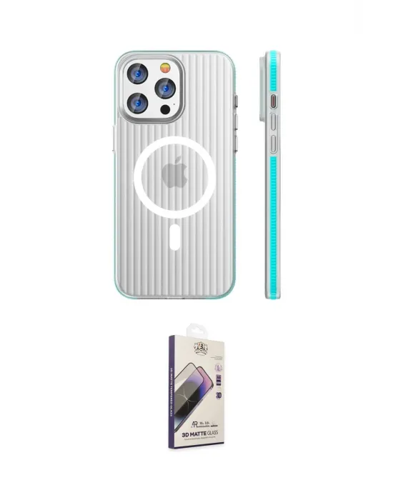 ieg™ iPhone 15 Pro Max Kılıf Pusula Minimal Koleksiyonu - Siyah Bilvis 3D Mat Cam Ekran Koruyucu