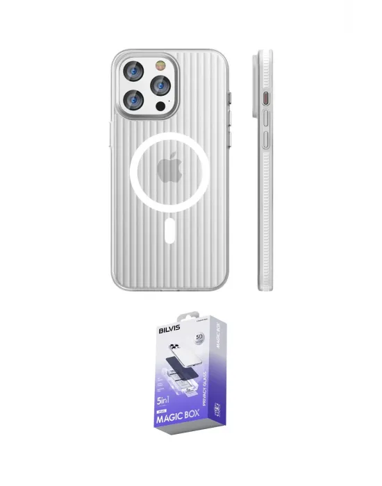 ieg™ iPhone 15 Pro Max Kılıf Pusula Minimal Koleksiyonu - Siyah Bilvis 5in1 5D Magic Hayalet Cam Ekran Koruyucu