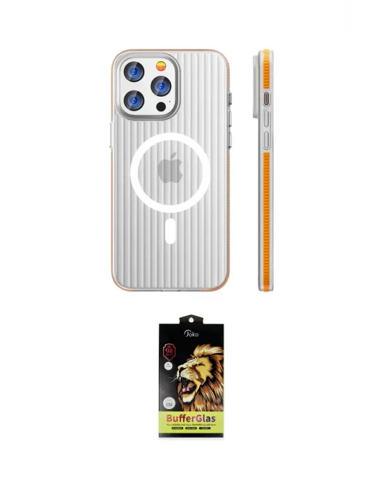 ieg™ iPhone 15 Pro Max Kılıf Pusula Minimal Koleksiyonu - Siyah Buffer Cam Ekran Koruyucu