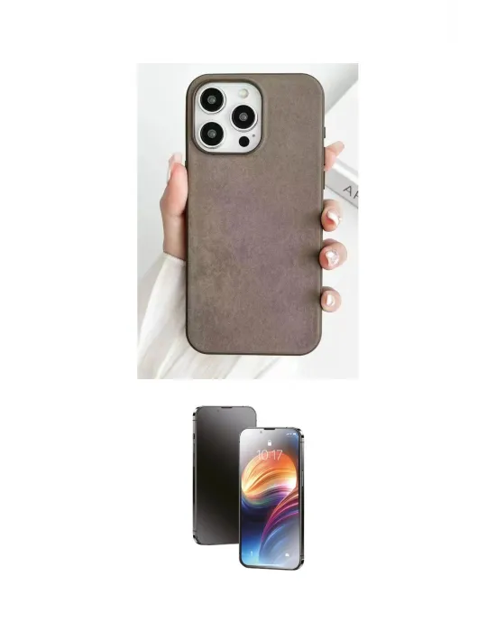 ieg™ iPhone 15 Pro Max Kılıf Pusula Modern - Siyah 3D Antistatik Mat Seramik Nano Ekran Koruyucu