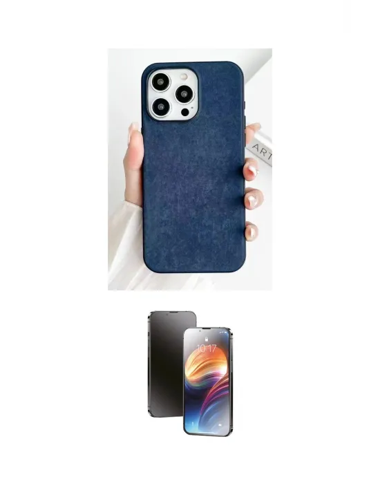 ieg™ iPhone 15 Pro Max Kılıf Pusula Modern - Siyah 3D Antistatik Mat Seramik Nano Ekran Koruyucu