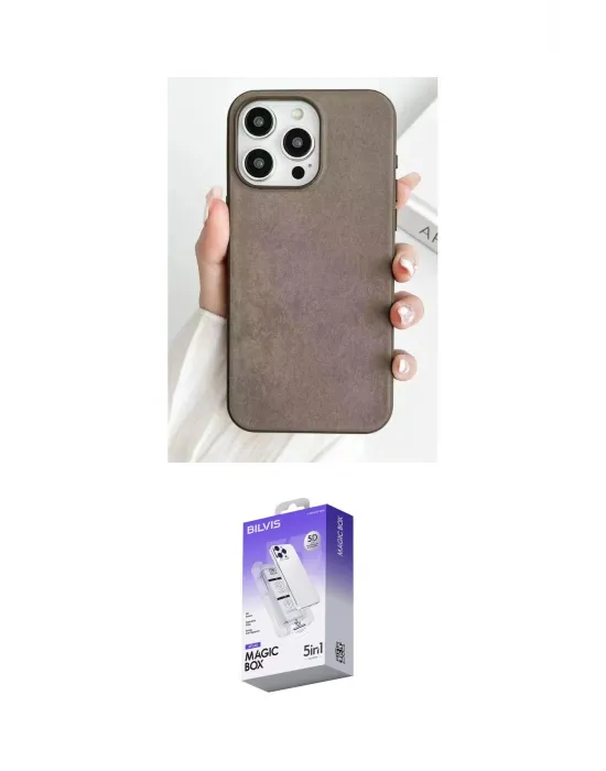 ieg™ iPhone 15 Pro Max Kılıf Pusula Modern - Siyah Bilvis 5in1 3D Magic Cam Ekran Koruyucu