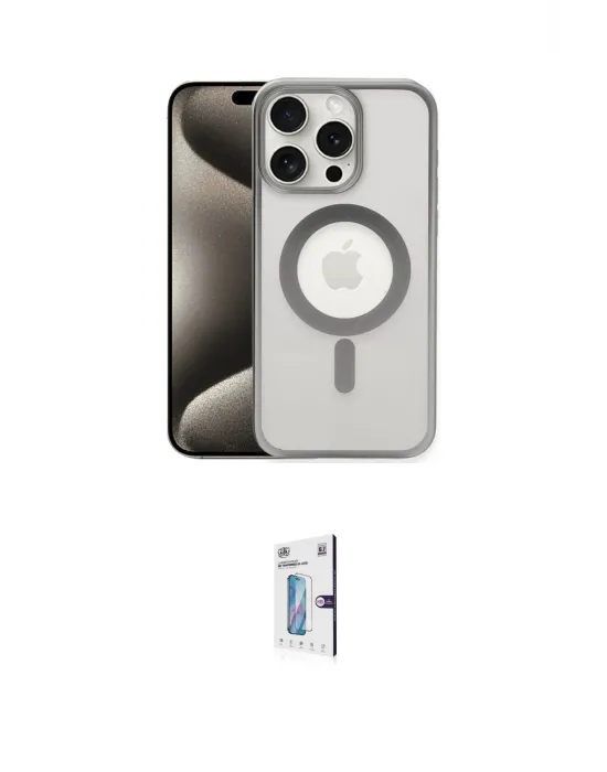 ieg™ iPhone 15 Pro Max Kılıf Siluet Çizgi Serisi - Siyah Bilvis 0.18mm Plus Cam Ekran Koruyucu
