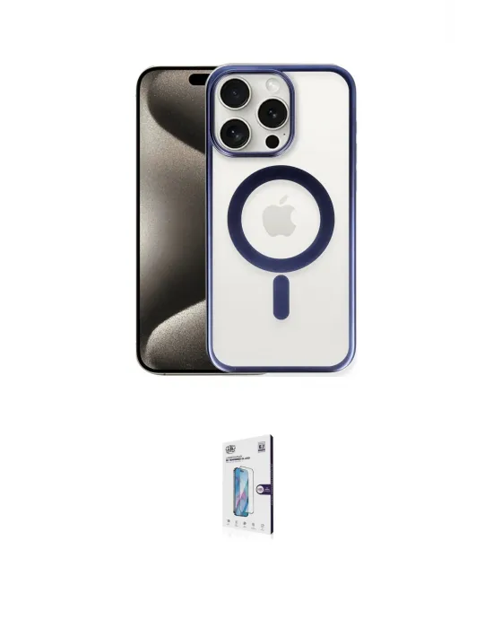 ieg™ iPhone 15 Pro Max Kılıf Siluet Çizgi Serisi - Siyah Bilvis 0.18mm Plus Cam Ekran Koruyucu