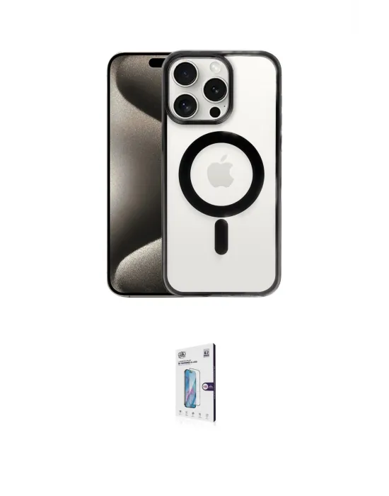 ieg™ iPhone 15 Pro Max Kılıf Siluet Çizgi Serisi - Siyah Bilvis 0.18mm Plus Cam Ekran Koruyucu
