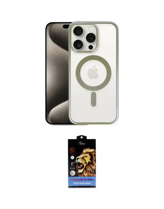 ieg™ iPhone 15 Pro Max Kılıf Siluet Çizgi Serisi - Siyah Buffer Hayalet Cam Ekran Koruyucu