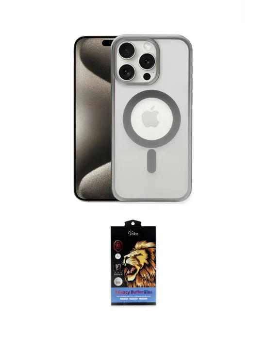 ieg™ iPhone 15 Pro Max Kılıf Siluet Çizgi Serisi - Siyah Buffer Hayalet Cam Ekran Koruyucu