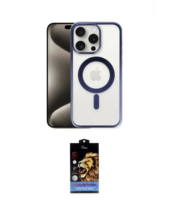 ieg™ iPhone 15 Pro Max Kılıf Siluet Çizgi Serisi - Siyah Buffer Hayalet Cam Ekran Koruyucu