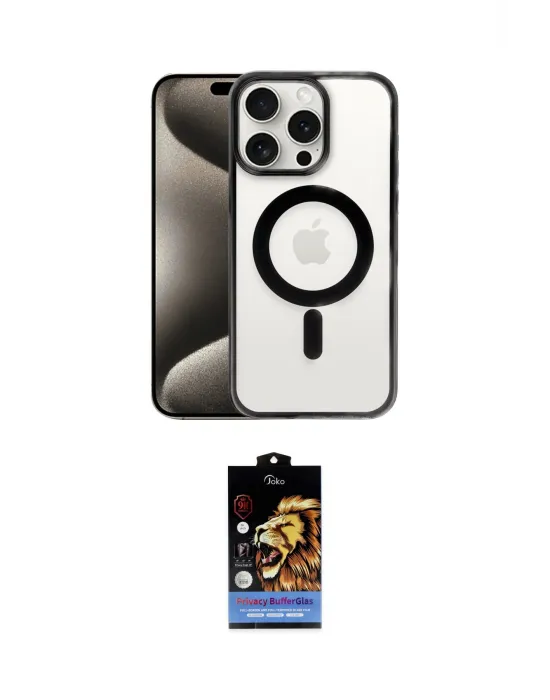 ieg™ iPhone 15 Pro Max Kılıf Siluet Çizgi Serisi - Siyah Buffer Hayalet Cam Ekran Koruyucu