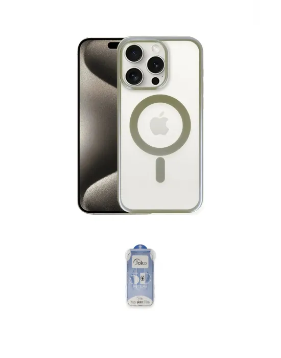 ieg™ iPhone 15 Pro Max Kılıf Siluet Çizgi Serisi - Siyah Joko Magic 5D Cam