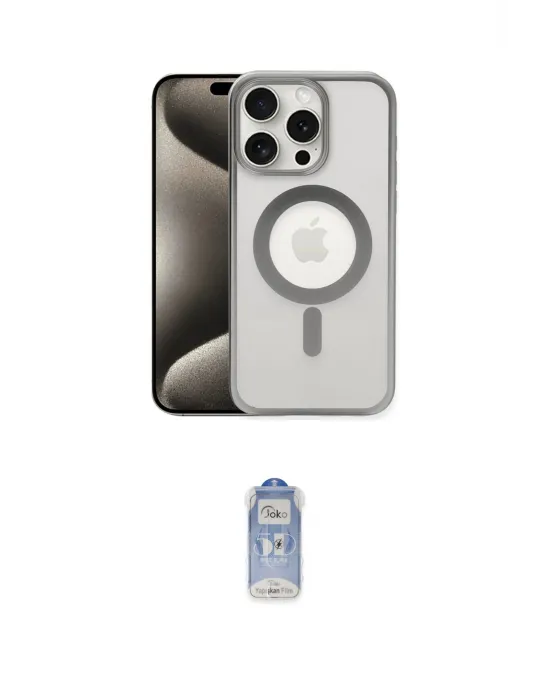 ieg™ iPhone 15 Pro Max Kılıf Siluet Çizgi Serisi - Siyah Joko Magic 5D Cam