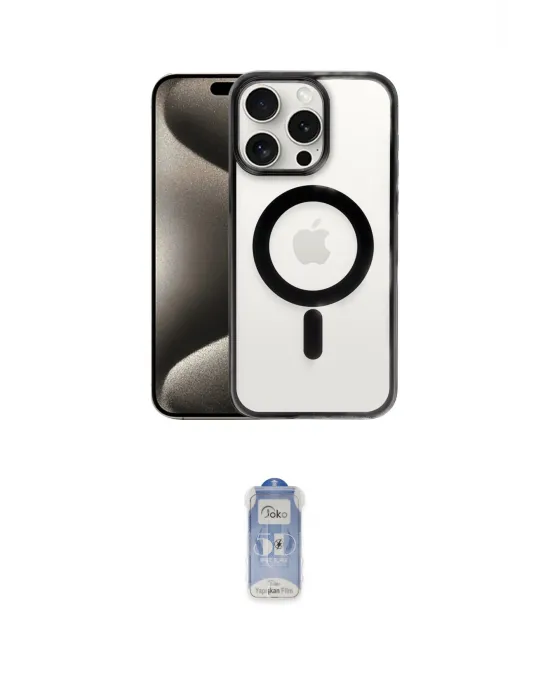 ieg™ iPhone 15 Pro Max Kılıf Siluet Çizgi Serisi - Siyah Joko Magic 5D Cam