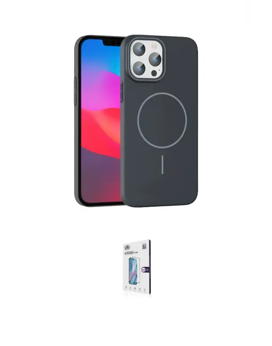 ieg™ iPhone 15 Pro Max Kılıf Siluet Doku Özel Seri - Siyah Bilvis 0.18mm Plus Cam Ekran Koruyucu