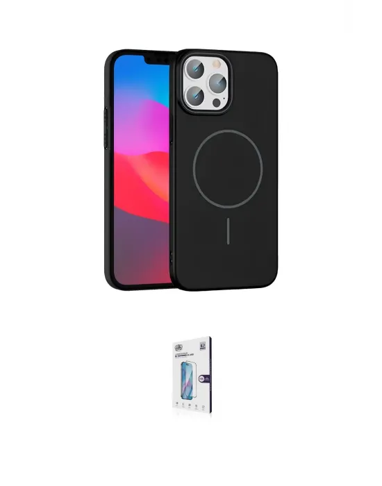 ieg™ iPhone 15 Pro Max Kılıf Siluet Doku Özel Seri - Siyah Bilvis 0.18mm Plus Cam Ekran Koruyucu