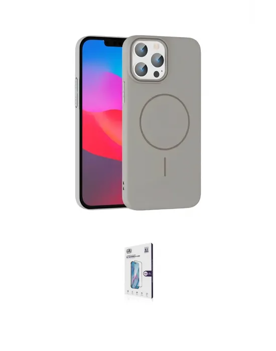 ieg™ iPhone 15 Pro Max Kılıf Siluet Doku Özel Seri - Siyah Bilvis 0.18mm Plus Cam Ekran Koruyucu