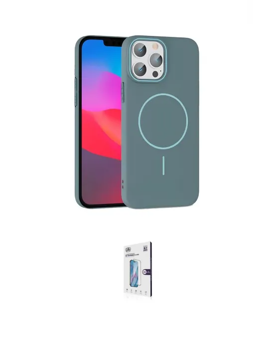 ieg™ iPhone 15 Pro Max Kılıf Siluet Doku Özel Seri - Siyah Bilvis 0.18mm Plus Cam Ekran Koruyucu