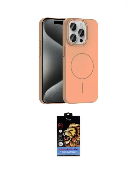 ieg™ iPhone 15 Pro Max Kılıf Siluet Doku Özel Seri - Siyah Buffer Hayalet Cam Ekran Koruyucu