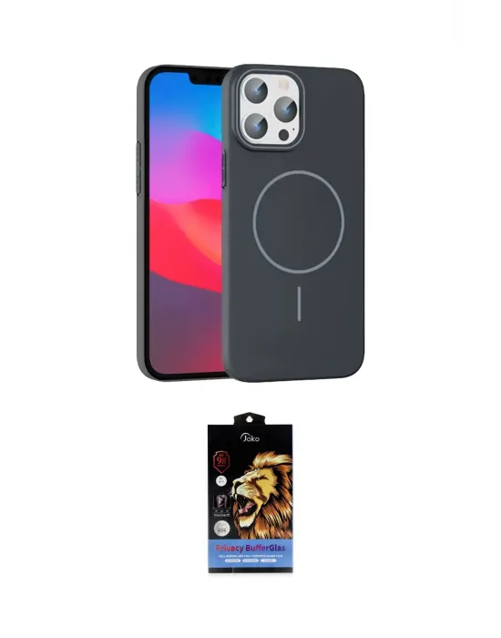 ieg™ iPhone 15 Pro Max Kılıf Siluet Doku Özel Seri - Siyah Buffer Hayalet Cam Ekran Koruyucu