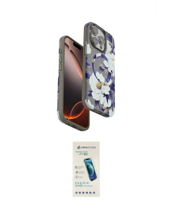 ieg™ iPhone 15 Pro Max Kılıf Siluet Doku - Şeffaf Pasifik Cam Ekran Koruyucu