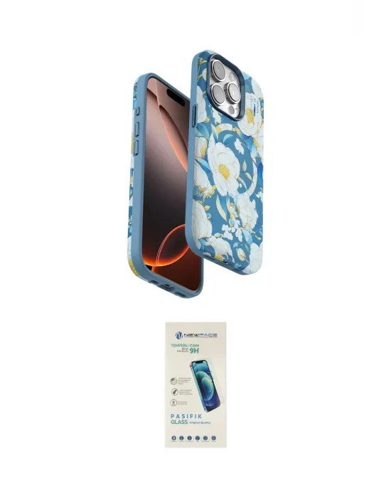 ieg™ iPhone 15 Pro Max Kılıf Siluet Doku - Şeffaf Pasifik Cam Ekran Koruyucu