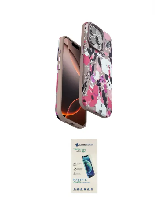 ieg™ iPhone 15 Pro Max Kılıf Siluet Doku - Şeffaf Pasifik Cam Ekran Koruyucu