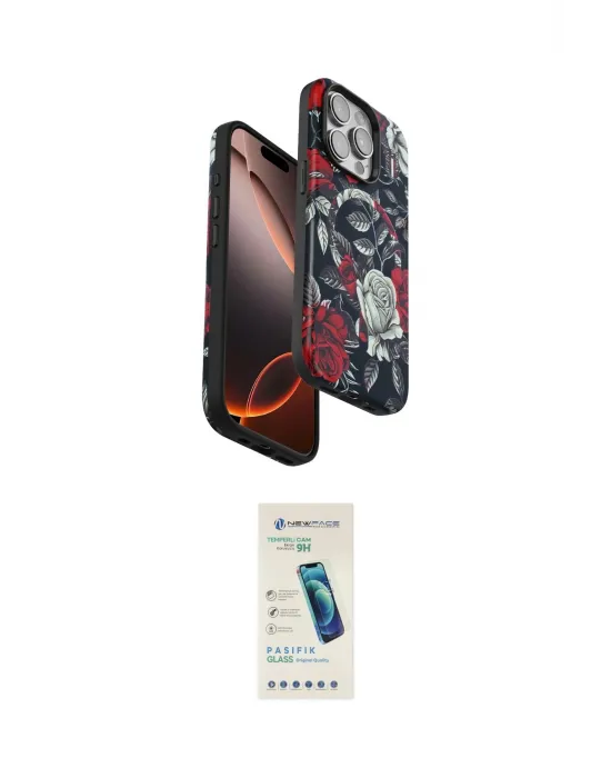 ieg™ iPhone 15 Pro Max Kılıf Siluet Doku - Şeffaf Pasifik Cam Ekran Koruyucu