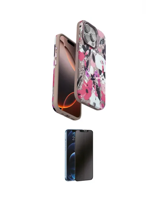 ieg™ iPhone 15 Pro Max Kılıf Siluet Doku - Siyah 3D Antistatik Hayalet Cam Ekran Koruyucu