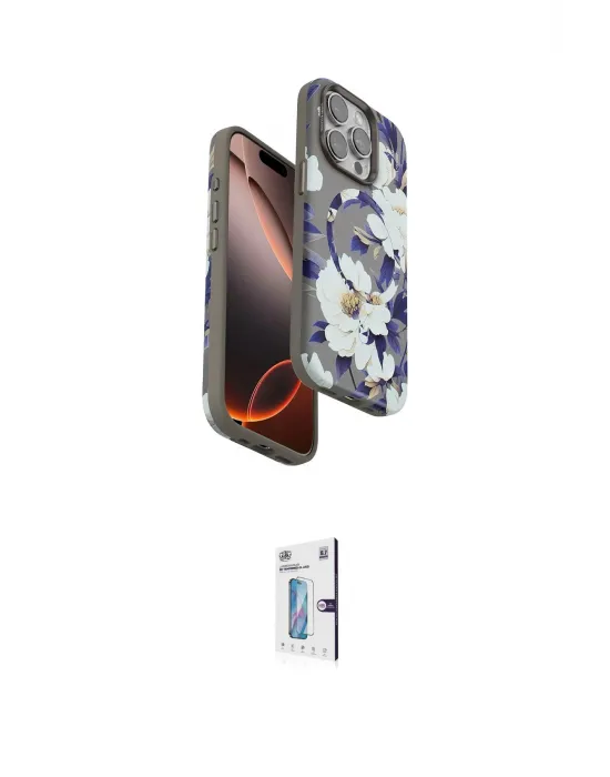 ieg™ iPhone 15 Pro Max Kılıf Siluet Doku - Siyah Bilvis 0.18mm Plus Cam Ekran Koruyucu