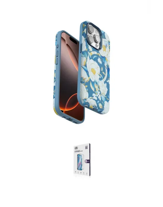 ieg™ iPhone 15 Pro Max Kılıf Siluet Doku - Siyah Bilvis 0.18mm Plus Cam Ekran Koruyucu