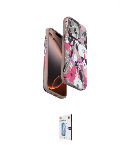 ieg™ iPhone 15 Pro Max Kılıf Siluet Doku - Siyah Bilvis 0.18mm Plus Cam Ekran Koruyucu