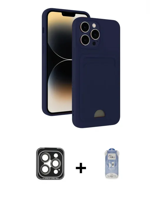 ieg™ iPhone 15 Pro Max Kılıf Vadi Çizgi Prime - Siyah Joko Magic 5D Cam + PVD Metal Kamera Lens - GI