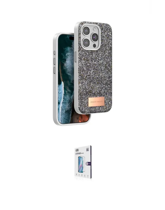 ieg™ iPhone 15 Pro Max Kılıf Vadi Klasik Serisi - Siyah Bilvis 0.18mm Plus Cam Ekran Koruyucu